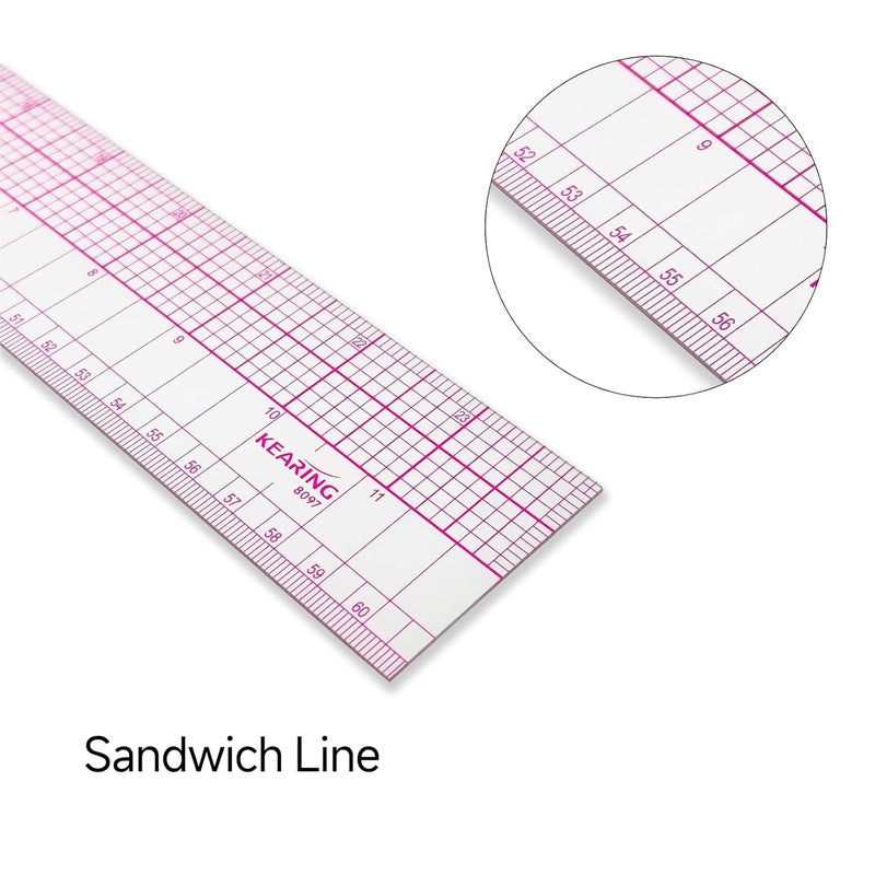 KEARING Clear Sewing Graph Fashion Design Ruler, Sandwich Line, 2 x 24 & 60cm, Transparent Pattern Grading Dress Making Ruler for Sewing Quilting Design - Image 4